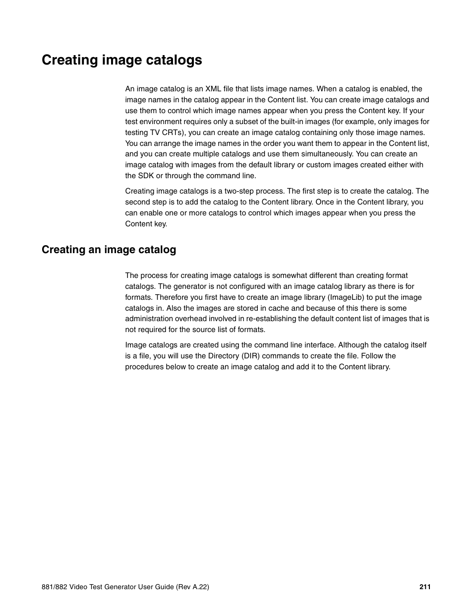 Creating image catalogs, Creating an image catalog | Quantum Data 881 User Manual | Page 229 / 1268
