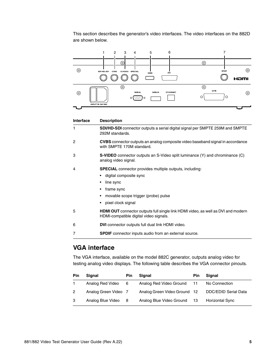 Vga interface | Quantum Data 881 User Manual | Page 23 / 1268