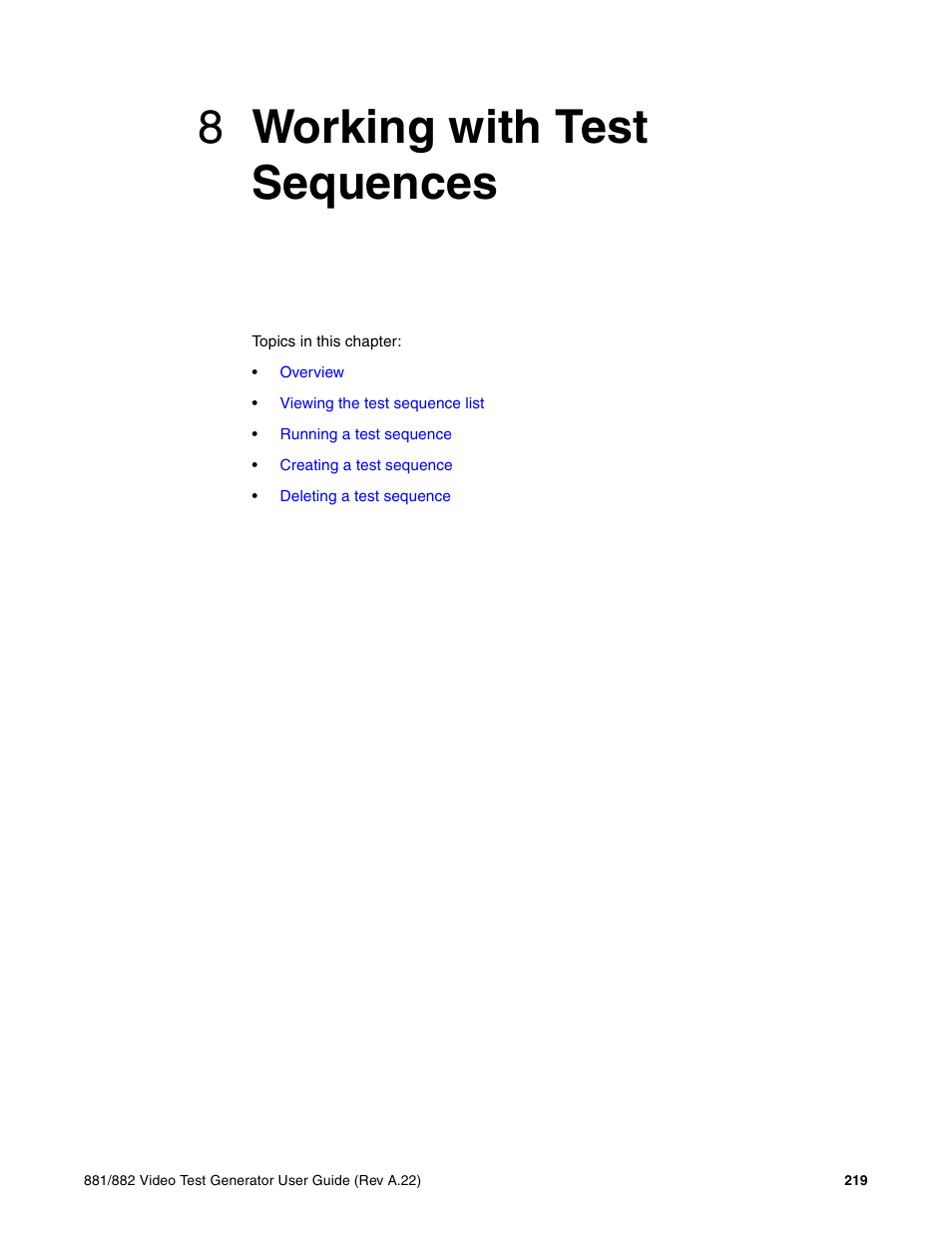 8 working with test sequences, Chapter 8 working with test sequences, Chapter 8 | Working, With test sequences, 8working with test sequences | Quantum Data 881 User Manual | Page 237 / 1268