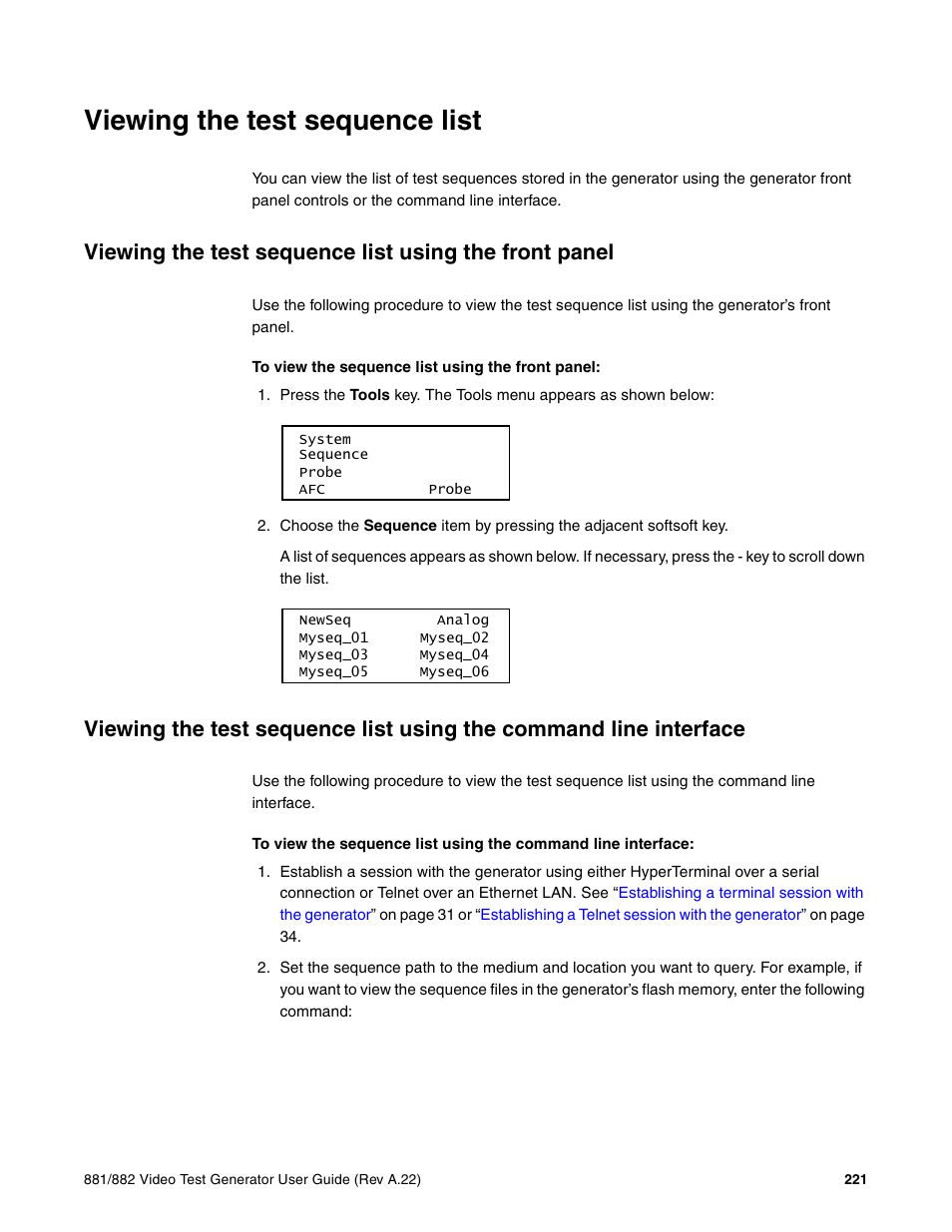 Viewing the test sequence list | Quantum Data 881 User Manual | Page 239 / 1268