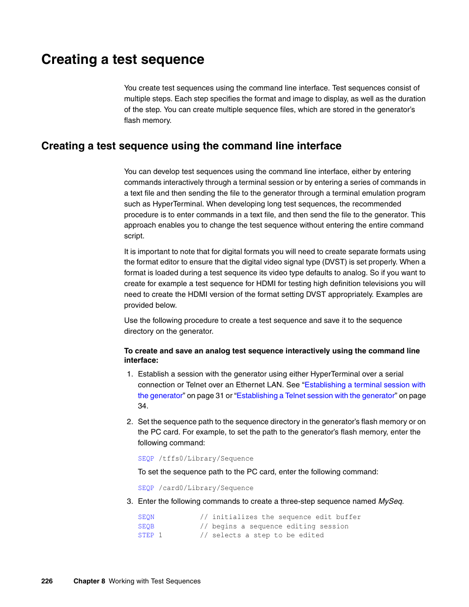 Creating a test sequence | Quantum Data 881 User Manual | Page 244 / 1268