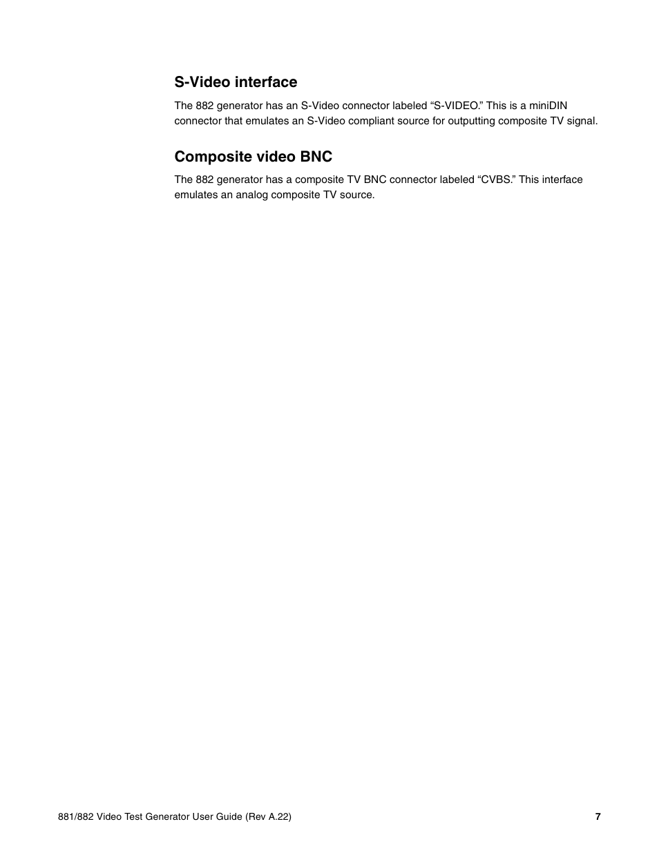 S-video interface, Composite video bnc | Quantum Data 881 User Manual | Page 25 / 1268