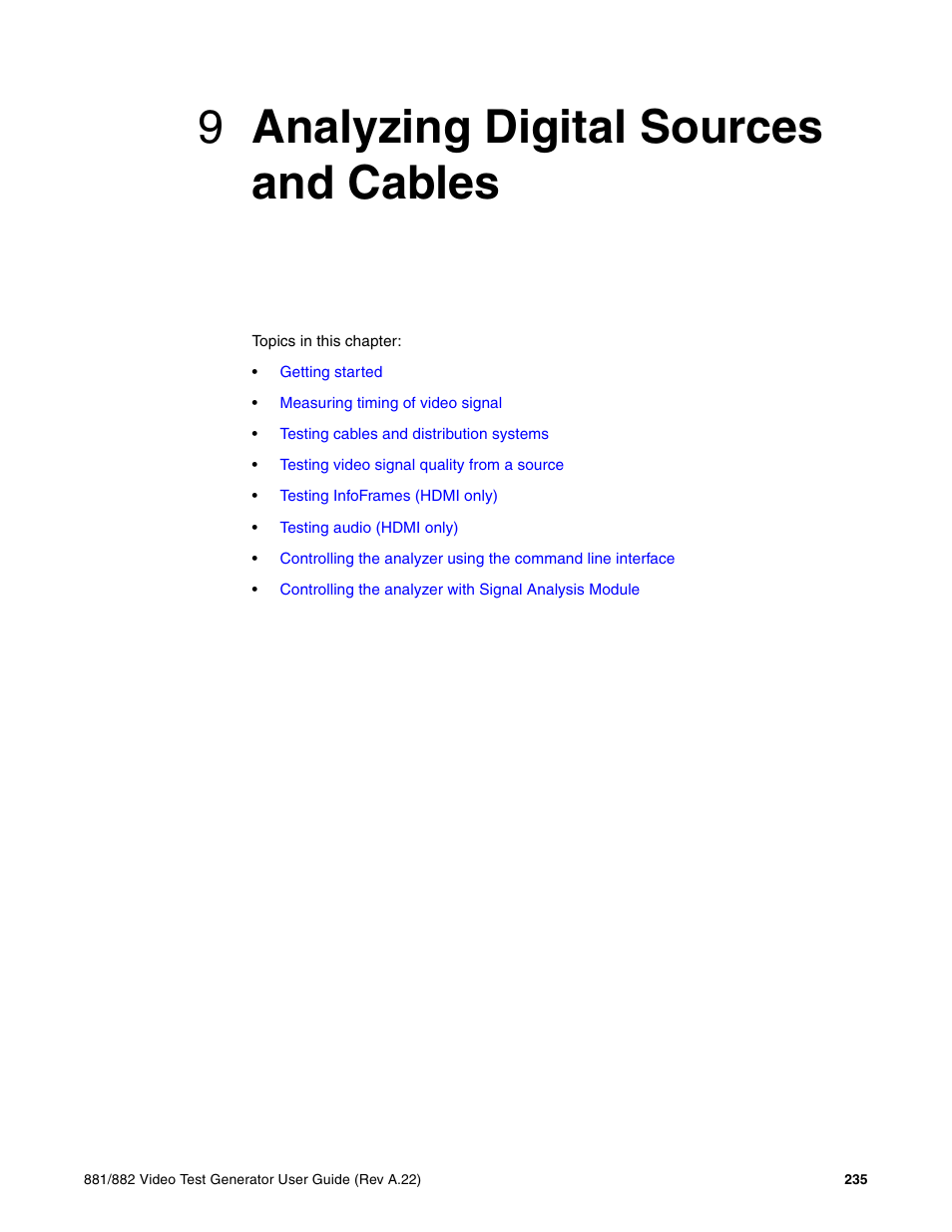 9 analyzing digital sources and cables, Chapter 9 analyzing digital sources and cables, 9analyzing digital sources and cables | Quantum Data 881 User Manual | Page 253 / 1268