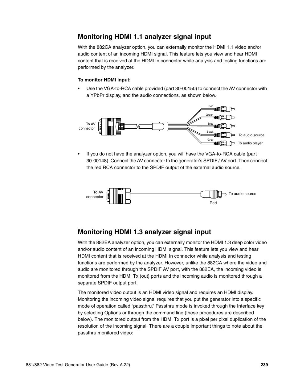 Monitoring hdmi 1.1 analyzer signal input, Monitoring hdmi 1.3 analyzer signal input | Quantum Data 881 User Manual | Page 257 / 1268