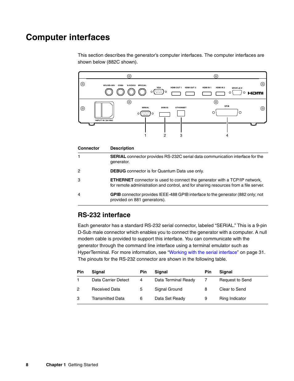 Computer interfaces, Rs-232 interface | Quantum Data 881 User Manual | Page 26 / 1268