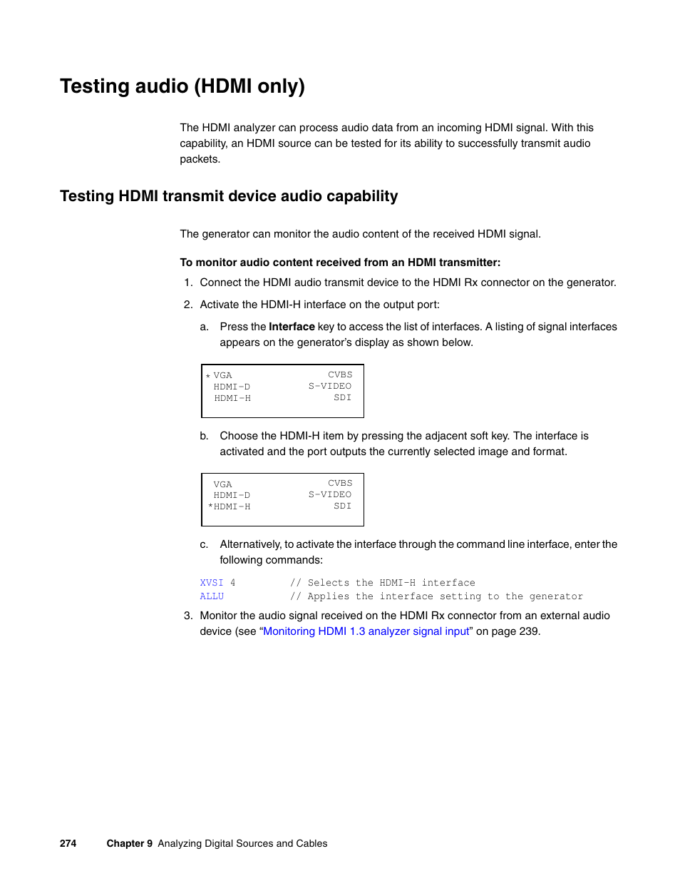 Testing audio (hdmi only), Testing hdmi transmit device audio capability | Quantum Data 881 User Manual | Page 292 / 1268