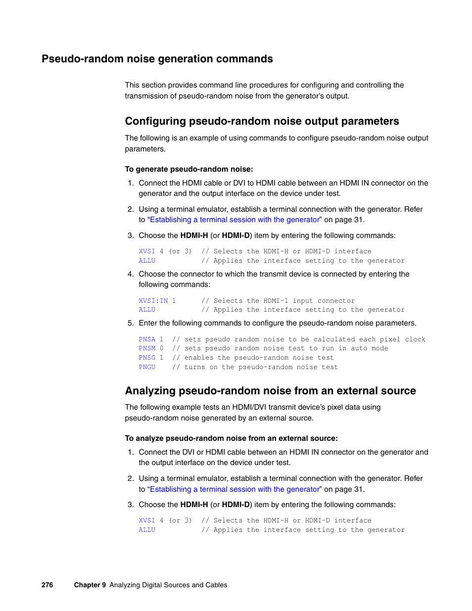 Pseudo-random noise generation commands, Configuring pseudo-random noise output parameters | Quantum Data 881 User Manual | Page 294 / 1268