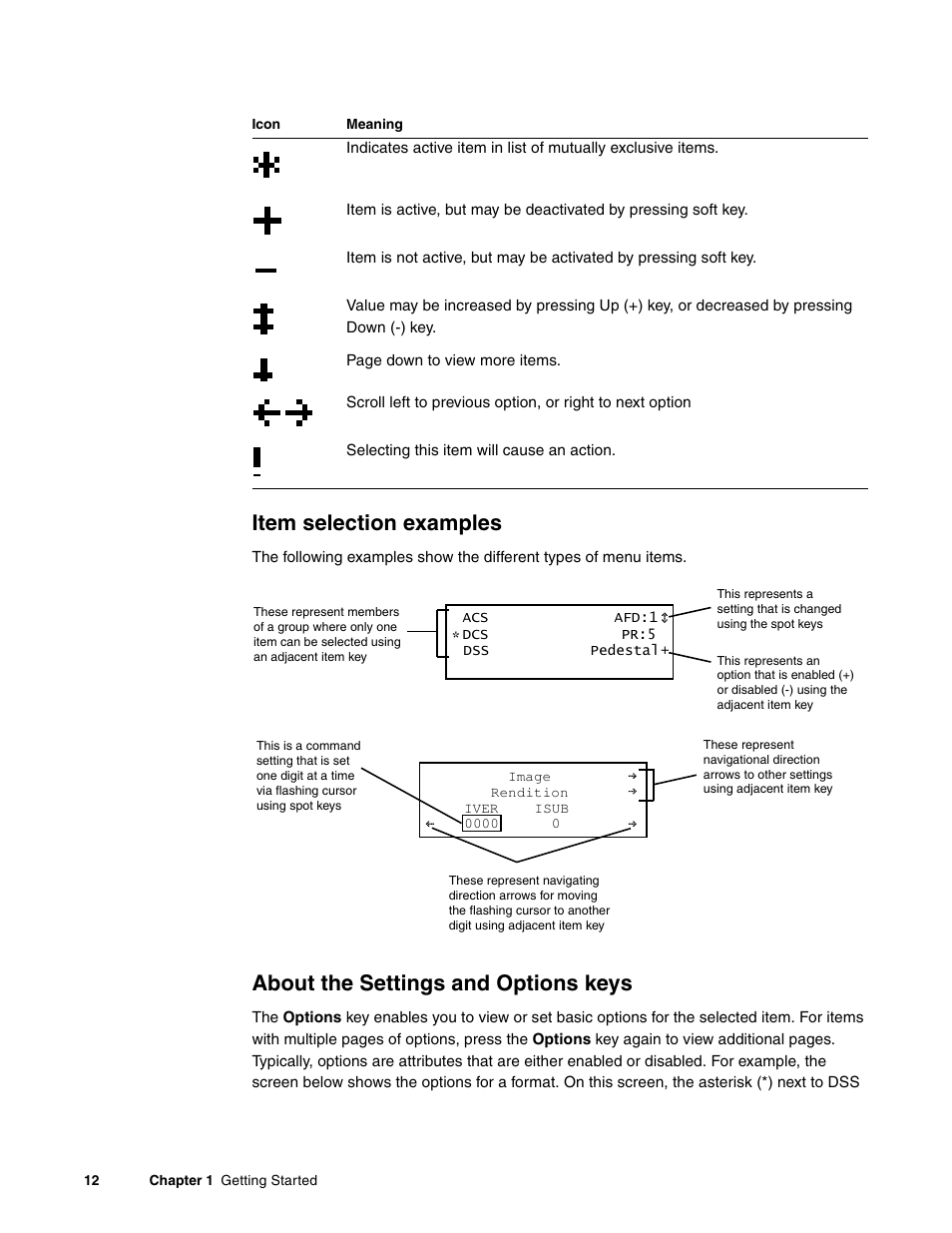 Item selection examples, About the settings and options keys | Quantum Data 881 User Manual | Page 30 / 1268