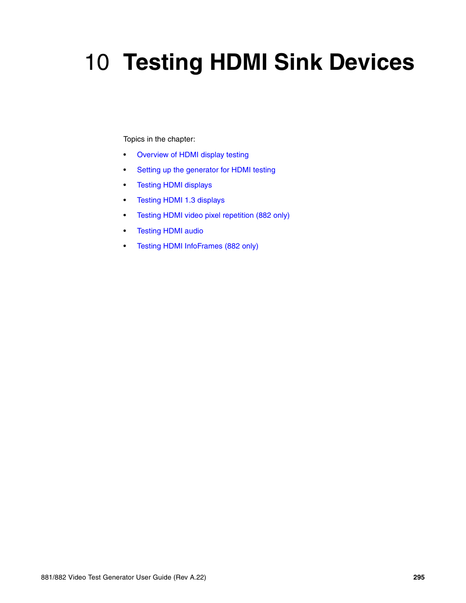 10 testing hdmi sink devices, Chapter 10 testing hdmi sink devices | Quantum Data 881 User Manual | Page 313 / 1268
