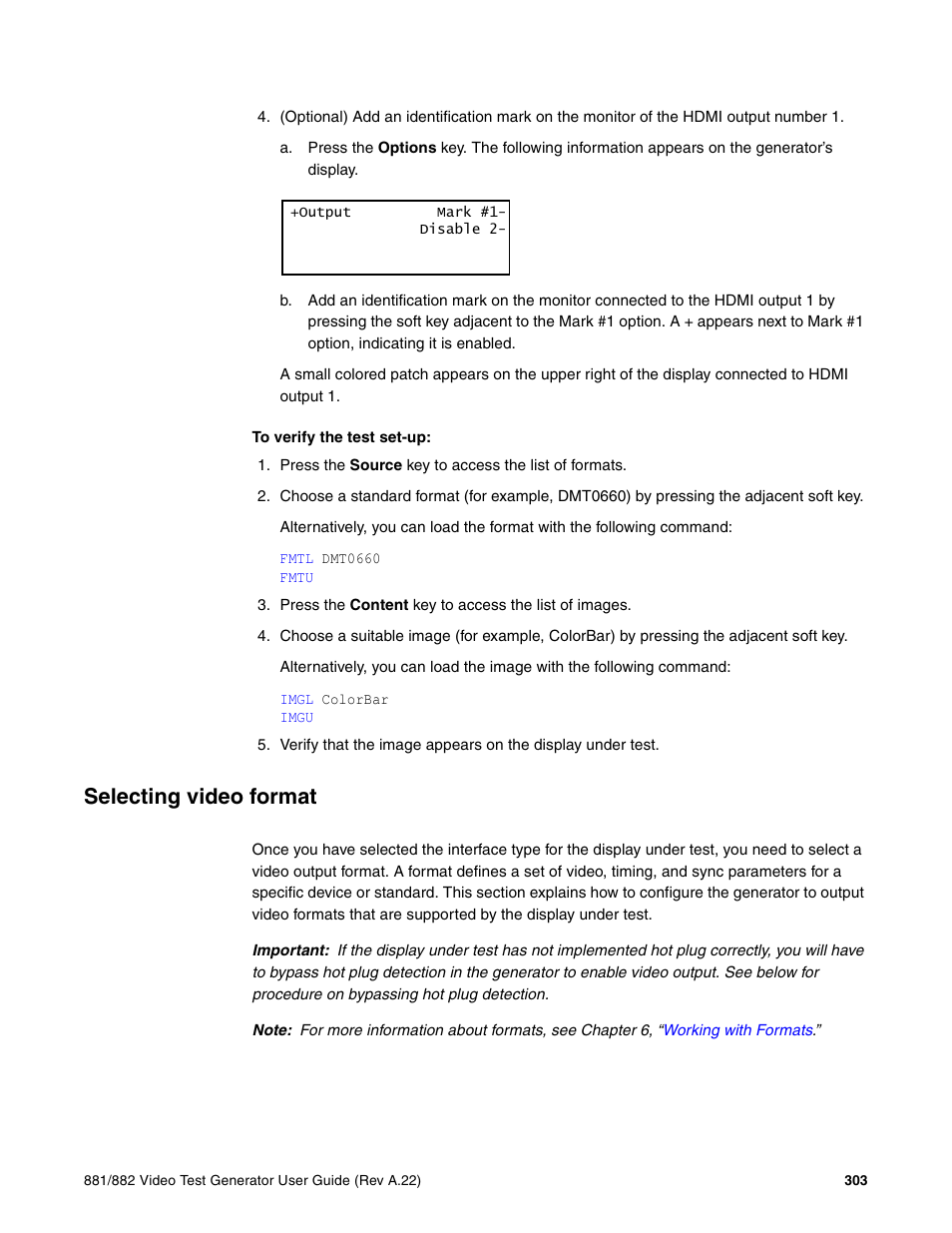 Selecting video format | Quantum Data 881 User Manual | Page 321 / 1268