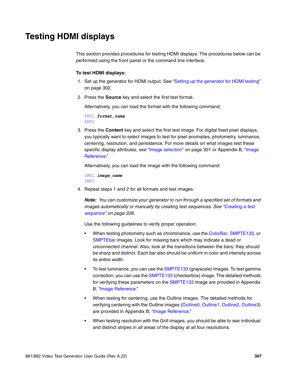 Testing hdmi displays | Quantum Data 881 User Manual | Page 325 / 1268