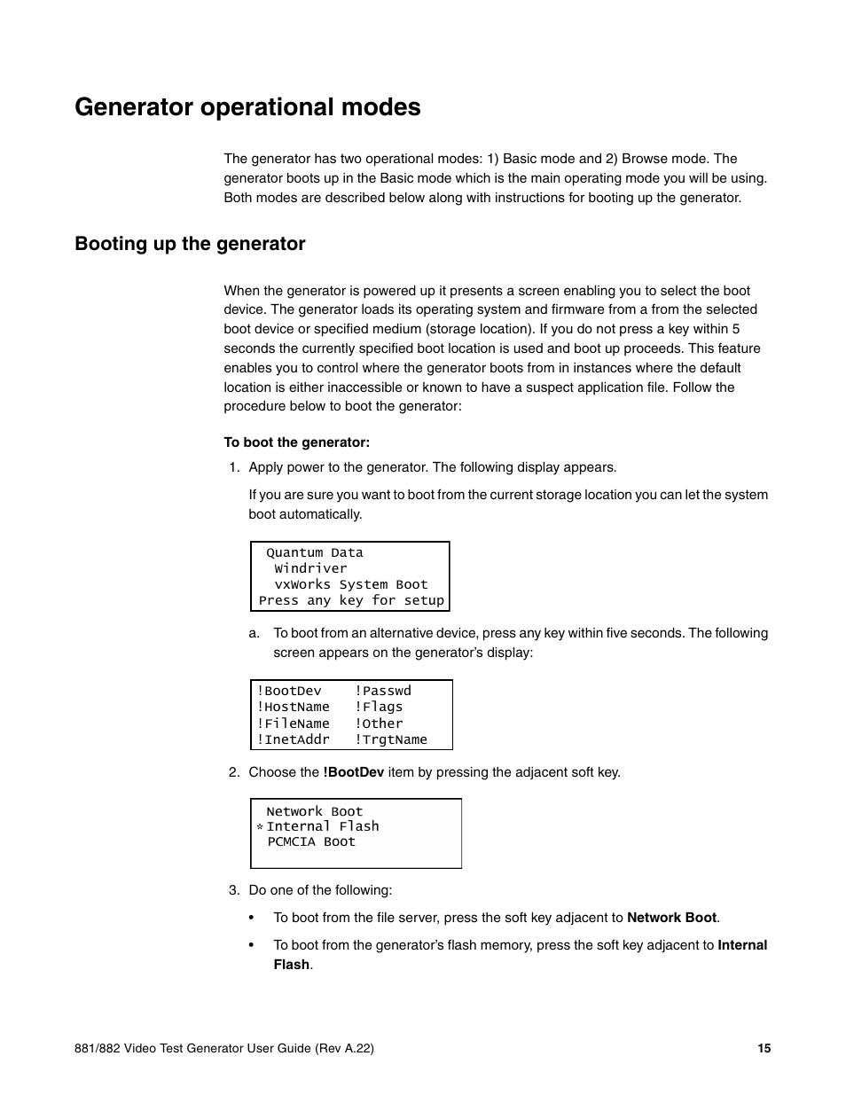 Generator operational modes, Booting up the generator | Quantum Data 881 User Manual | Page 33 / 1268
