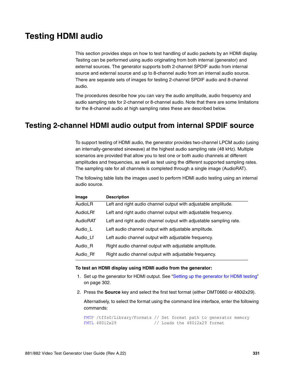 Testing hdmi audio | Quantum Data 881 User Manual | Page 349 / 1268