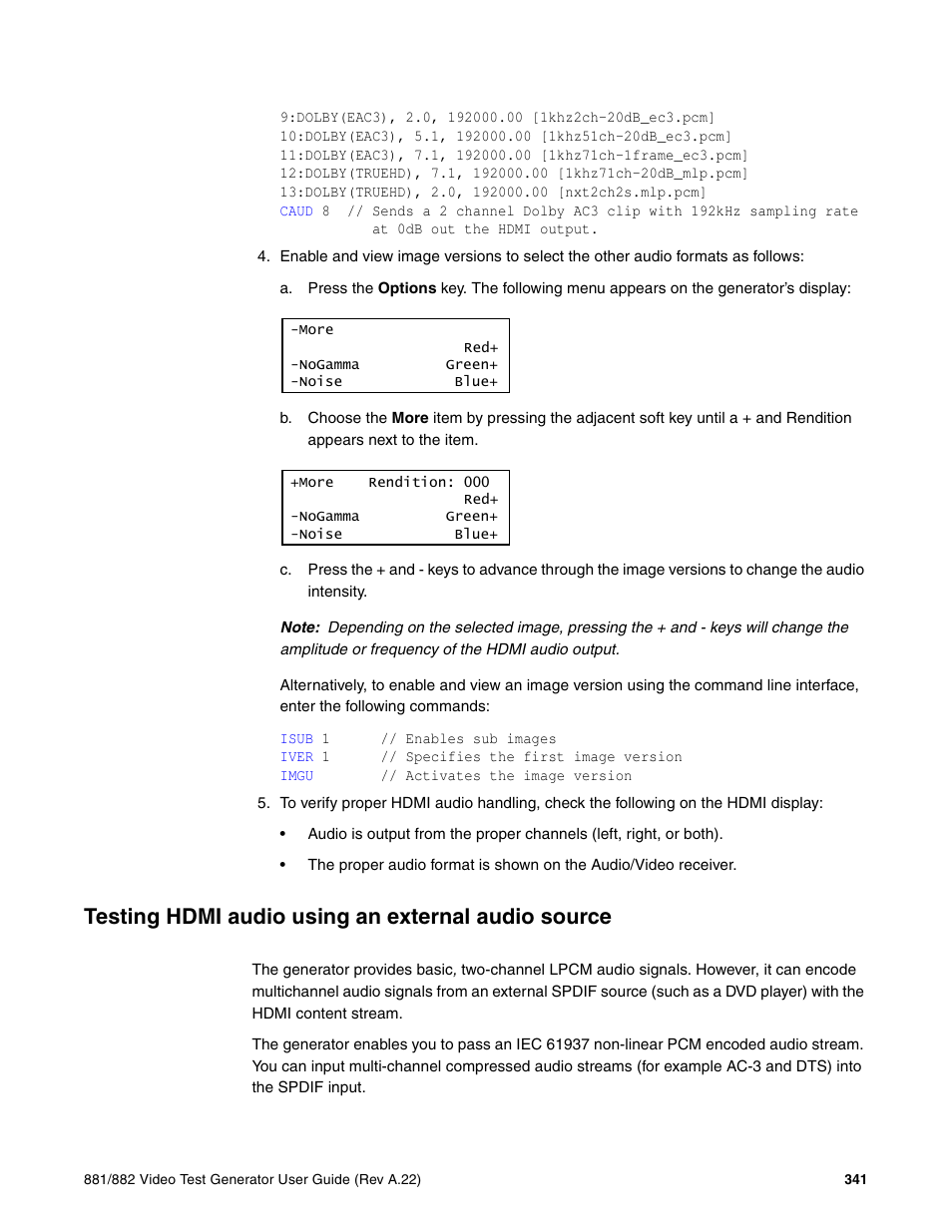 Testing hdmi audio using an external audio source | Quantum Data 881 User Manual | Page 359 / 1268
