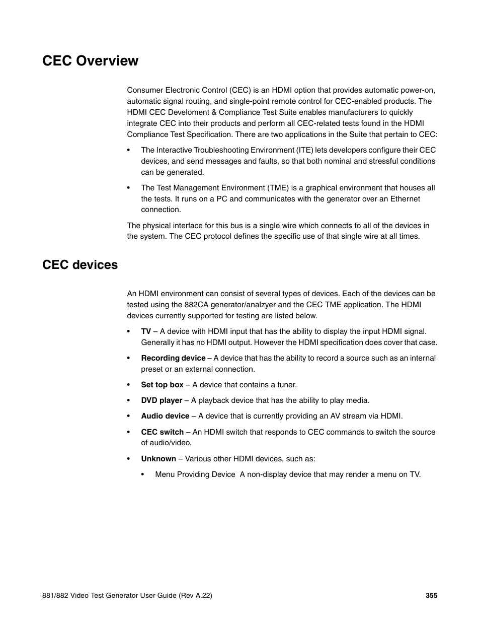 Cec overview, Cec devices | Quantum Data 881 User Manual | Page 373 / 1268