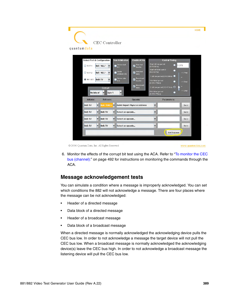 Message acknowledgement tests | Quantum Data 881 User Manual | Page 407 / 1268