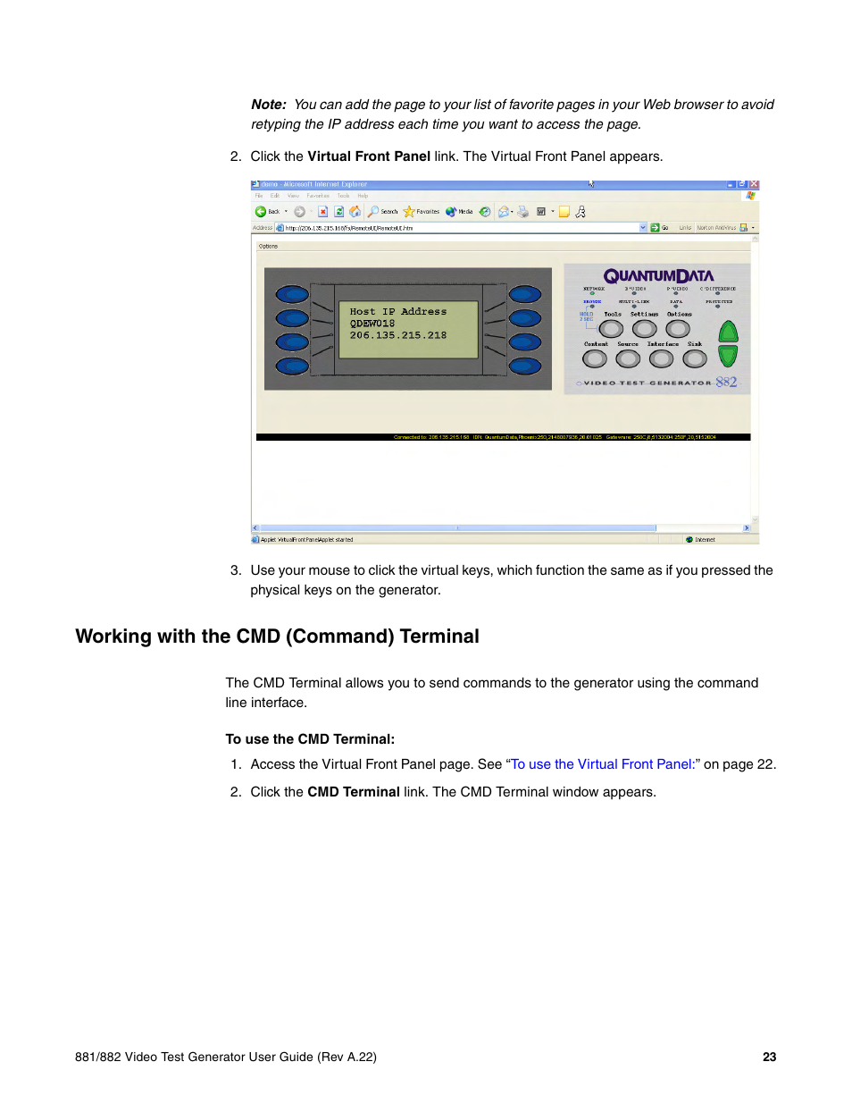 Working with the cmd (command) terminal | Quantum Data 881 User Manual | Page 41 / 1268