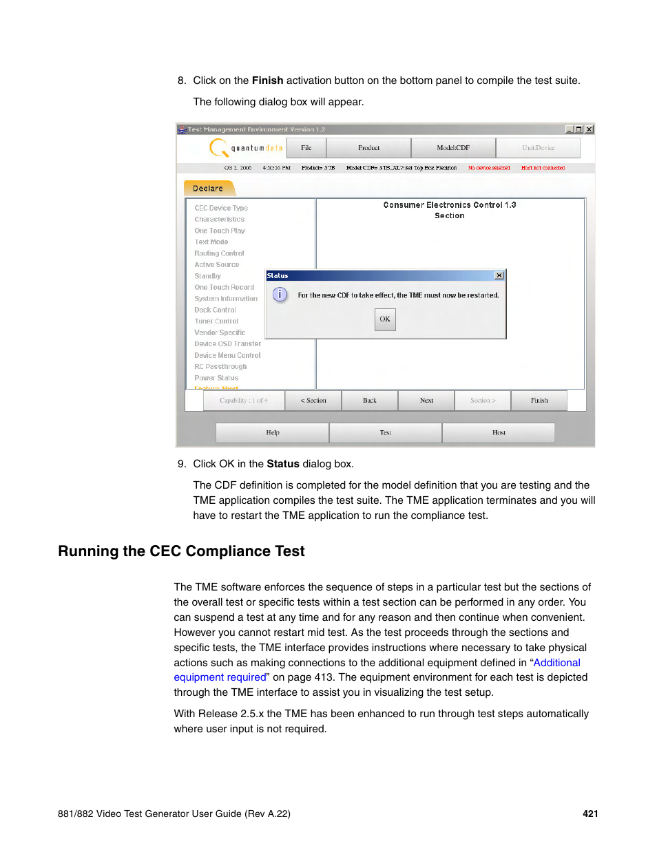 Running the cec compliance test | Quantum Data 881 User Manual | Page 439 / 1268