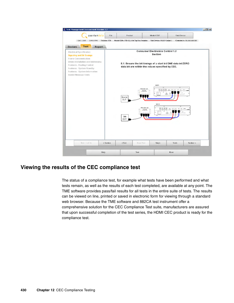 Viewing the results of the cec compliance test | Quantum Data 881 User Manual | Page 448 / 1268