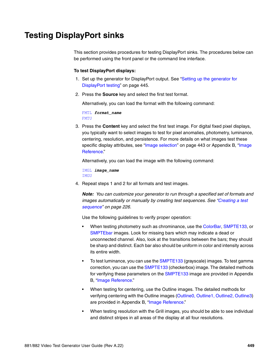 Testing displayport sinks | Quantum Data 881 User Manual | Page 467 / 1268