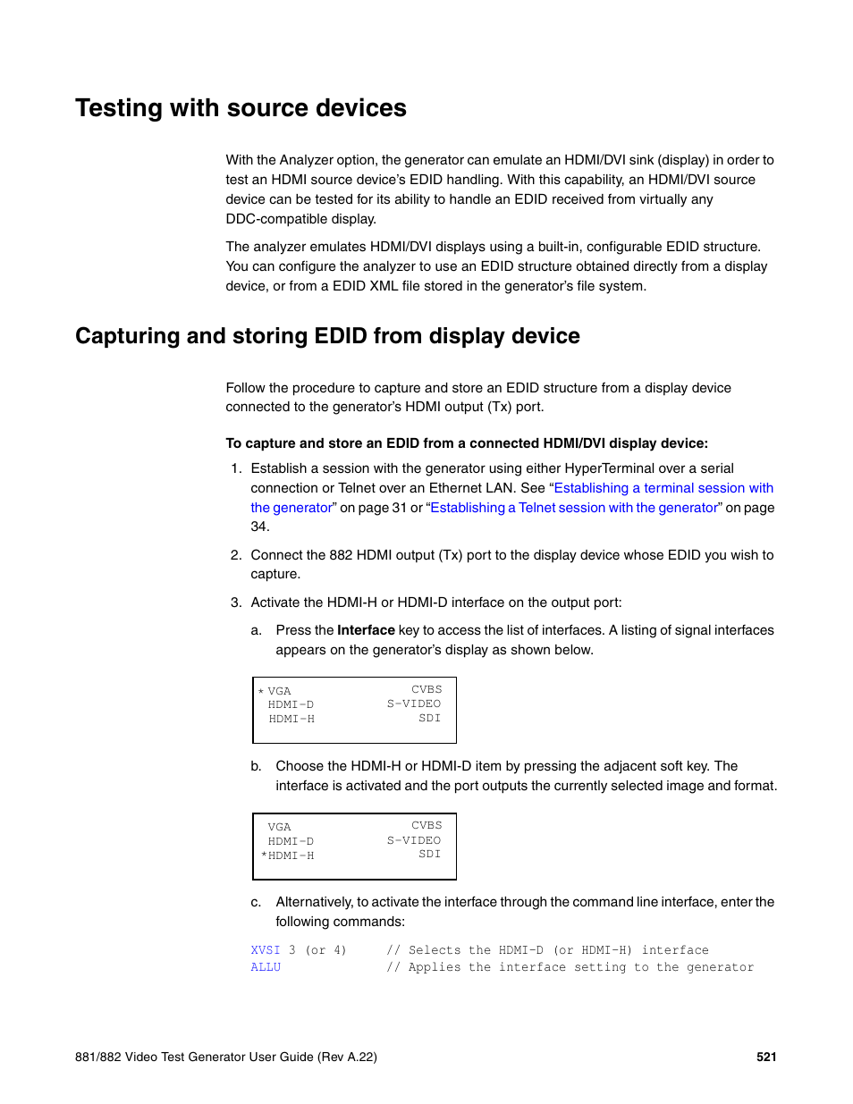 Testing with source devices, Capturing and storing edid from display device | Quantum Data 881 User Manual | Page 539 / 1268