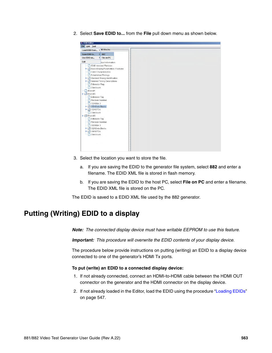 Putting (writing) edid to a display | Quantum Data 881 User Manual | Page 581 / 1268