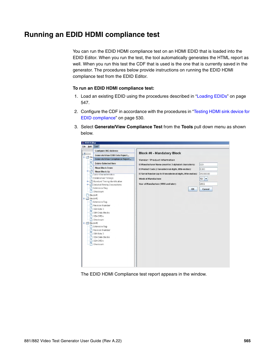 Running an edid hdmi compliance test | Quantum Data 881 User Manual | Page 583 / 1268