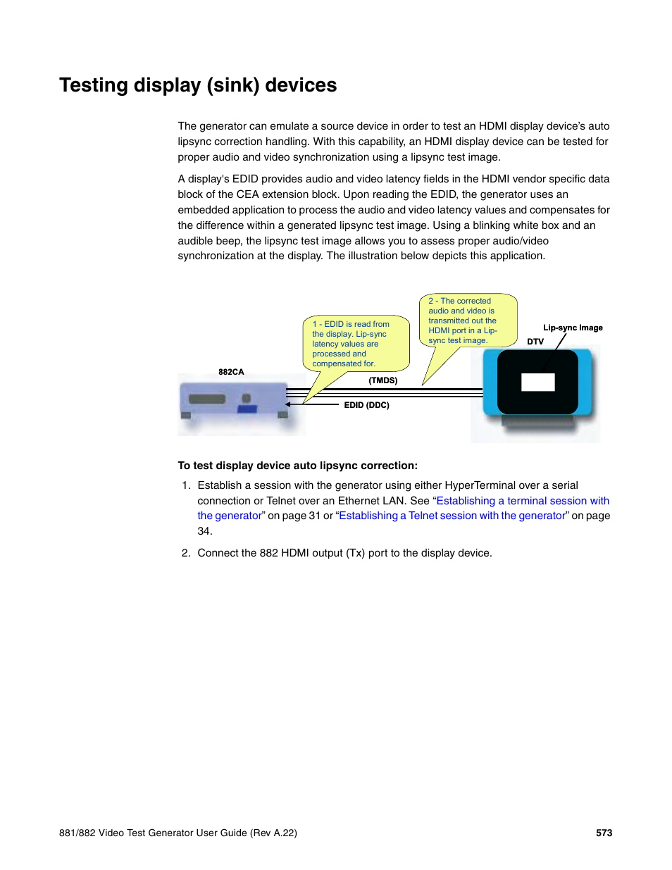 Testing display (sink) devices | Quantum Data 881 User Manual | Page 591 / 1268