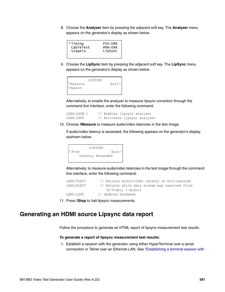 Generating an hdmi source lipsync data report | Quantum Data 881 User Manual | Page 599 / 1268