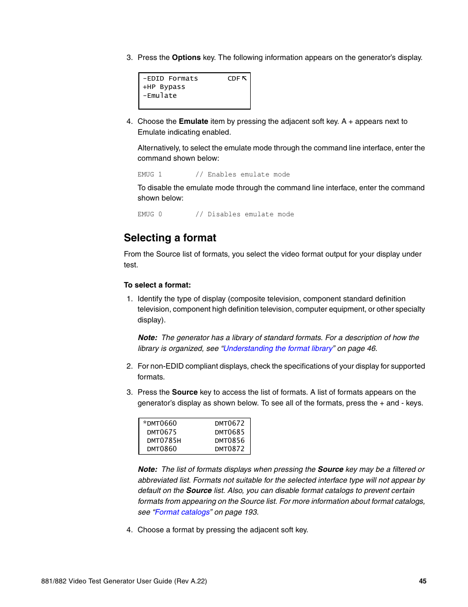 Selecting a format | Quantum Data 881 User Manual | Page 63 / 1268