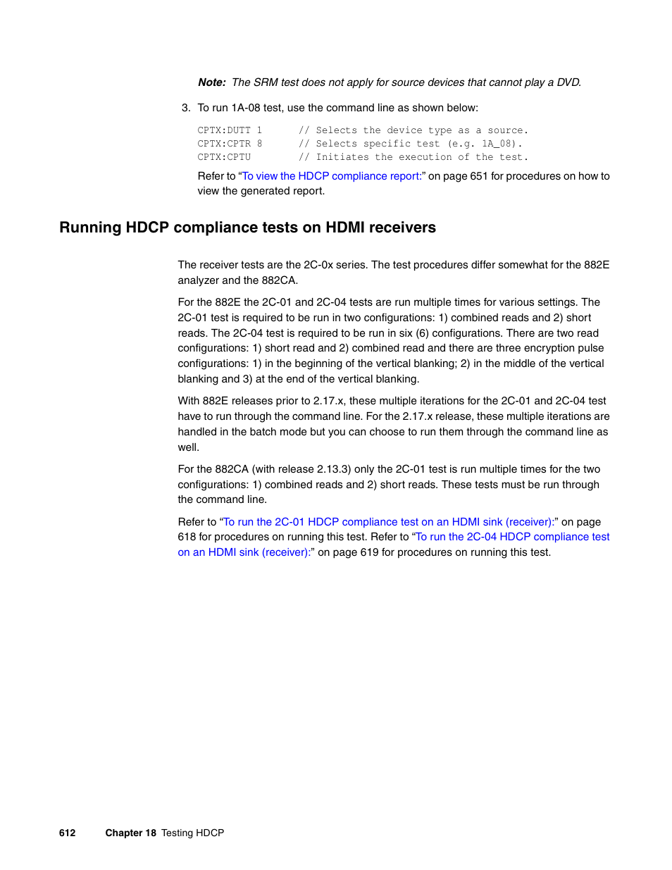 Running hdcp compliance tests on hdmi receivers | Quantum Data 881 User Manual | Page 630 / 1268