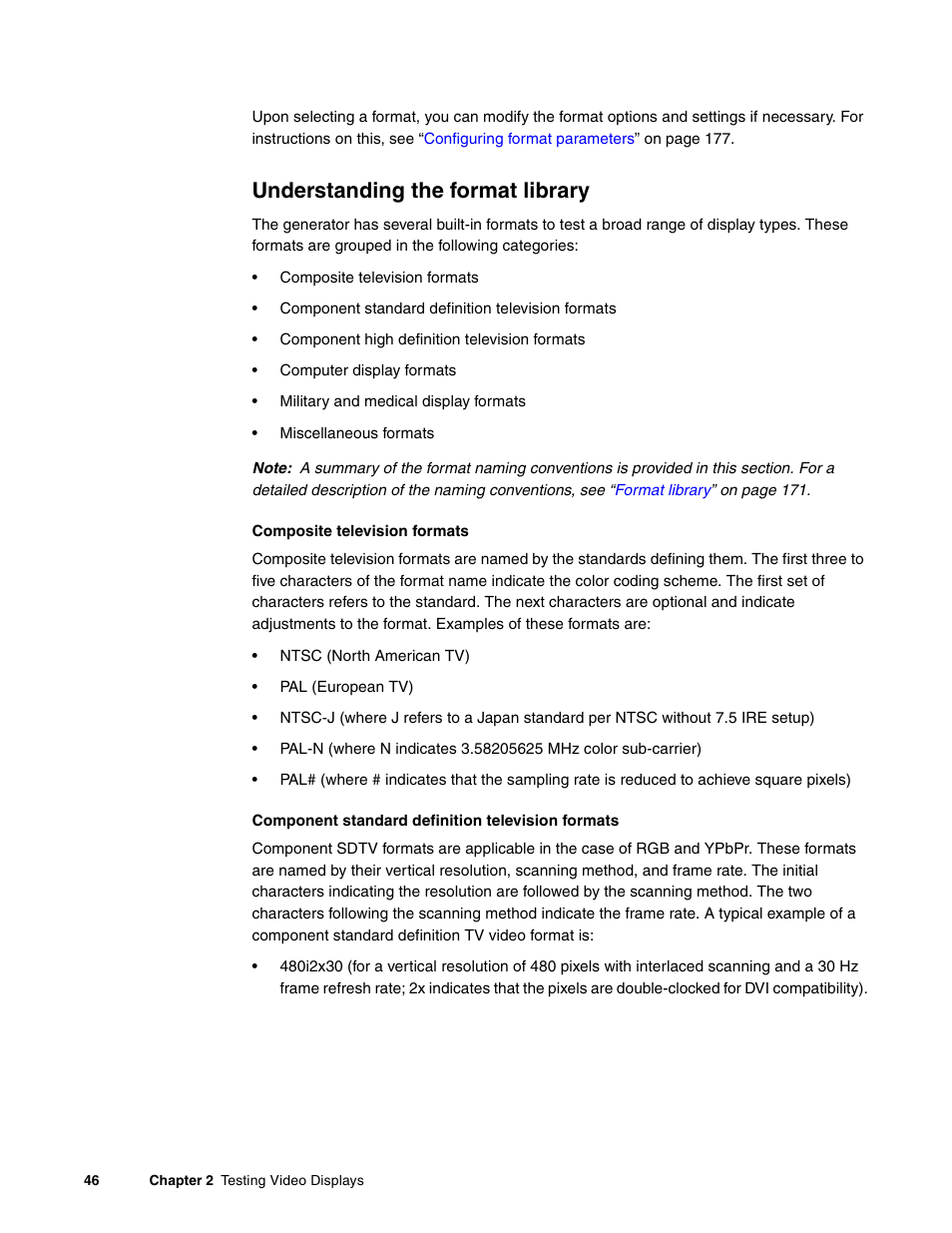 Understanding the format library, Composite television formats, Component standard definition television formats | Quantum Data 881 User Manual | Page 64 / 1268