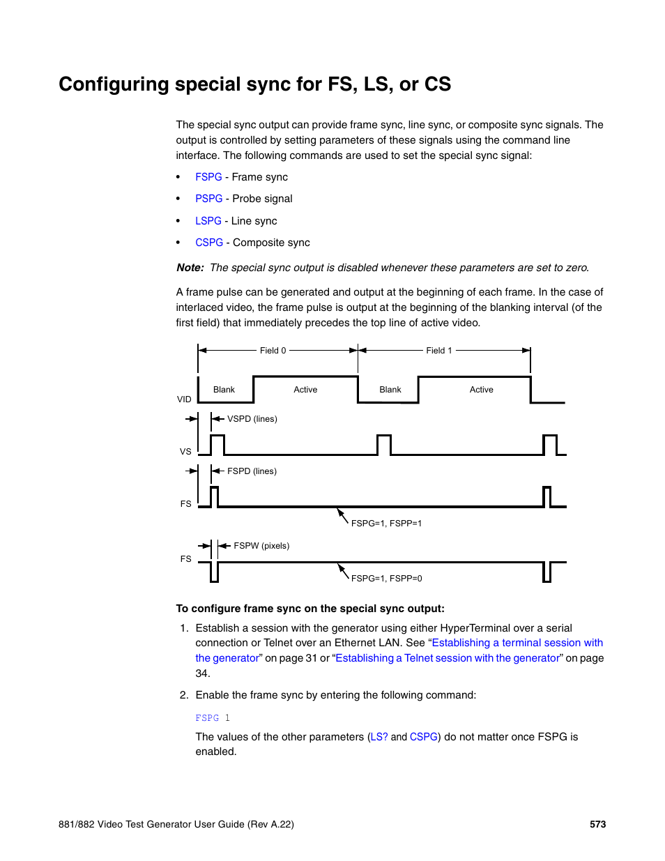 Configuring special sync for fs, ls, or cs | Quantum Data 881 User Manual | Page 689 / 1268
