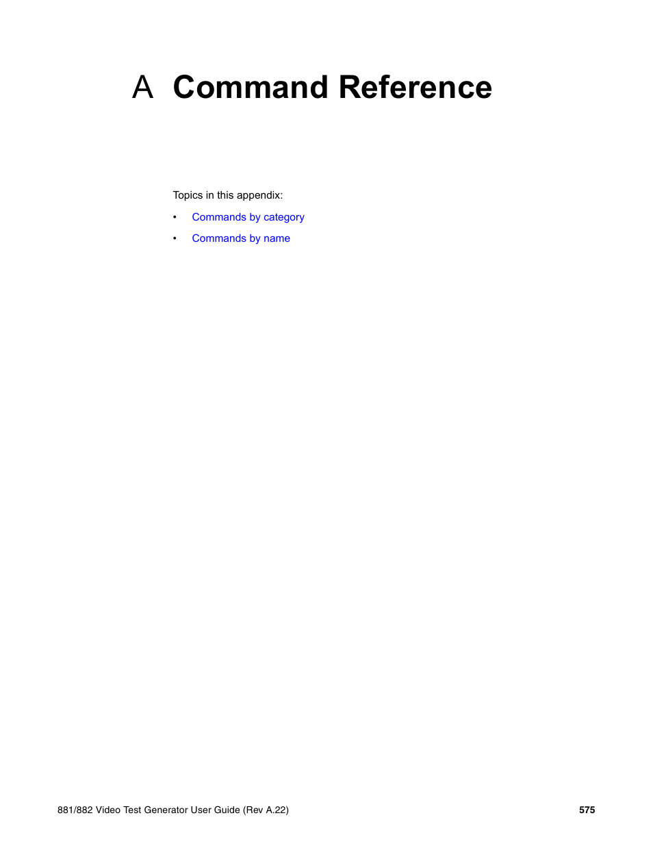 A command reference, Appendix a command reference, Appendix a | Command reference | Quantum Data 881 User Manual | Page 691 / 1268