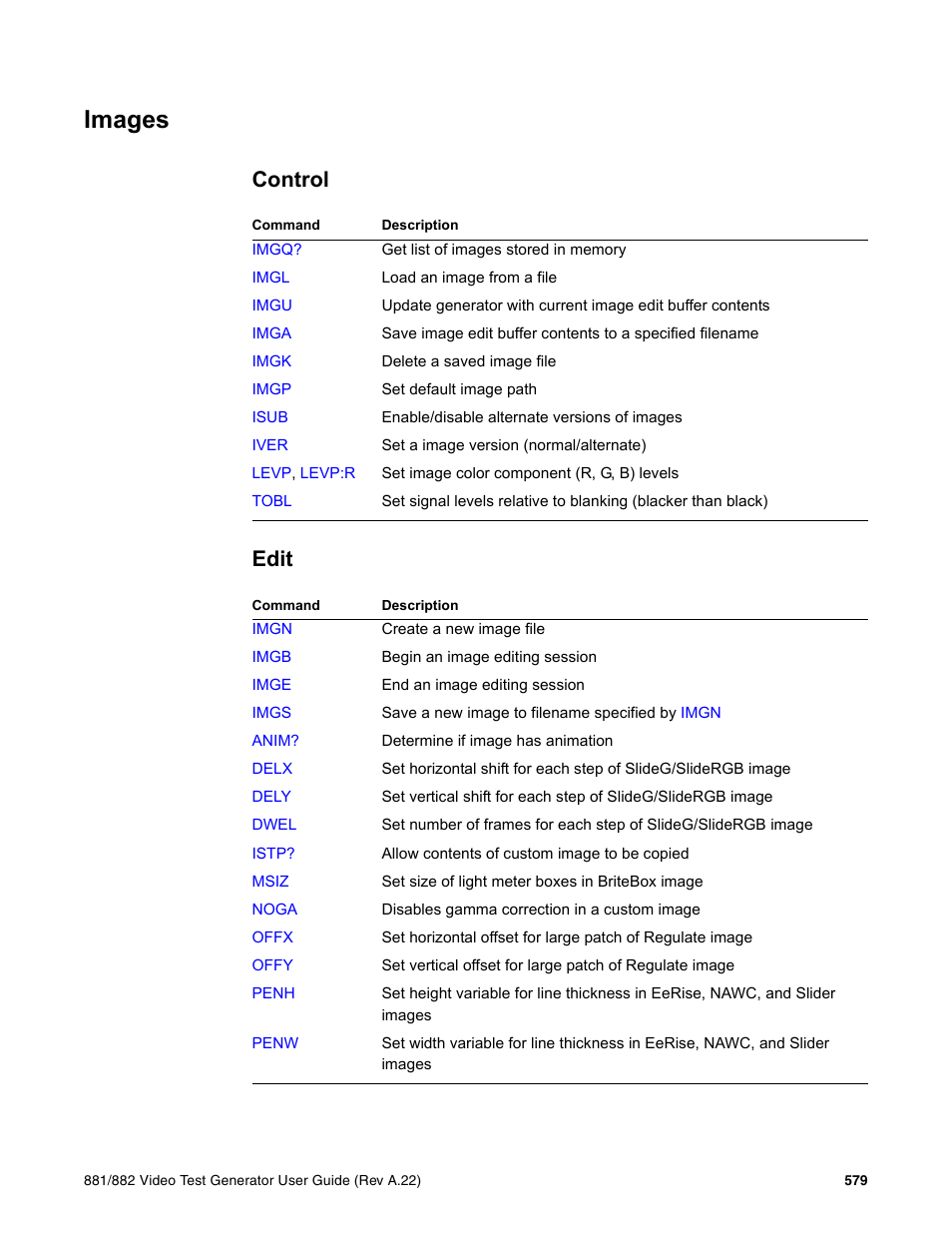 Images, Control, Edit | Quantum Data 881 User Manual | Page 695 / 1268