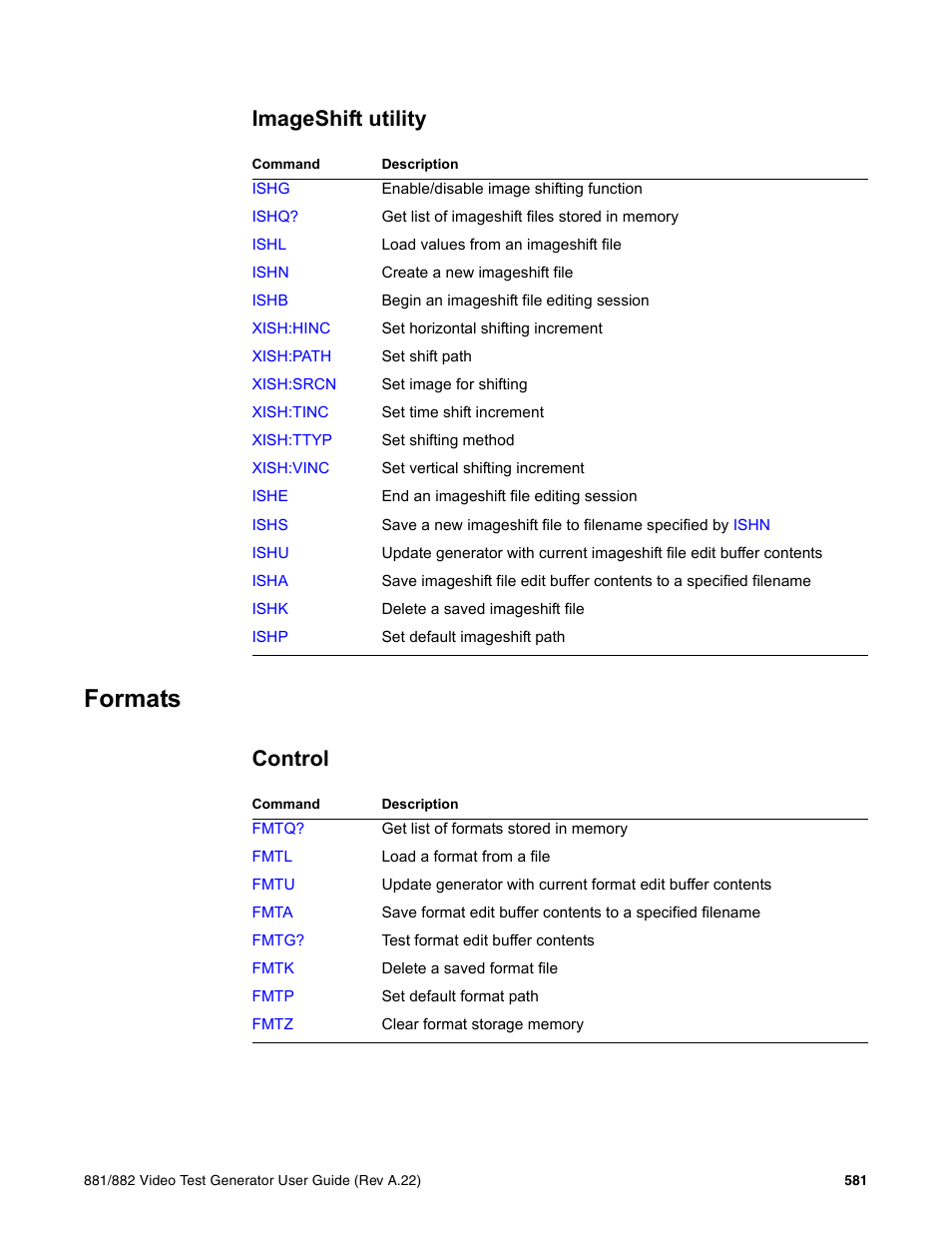 Imageshift utility, Formats, Control | Quantum Data 881 User Manual | Page 697 / 1268
