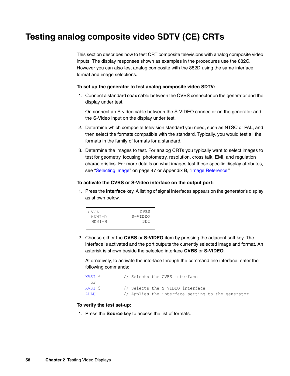 Testing analog composite video sdtv (ce) crts | Quantum Data 881 User Manual | Page 76 / 1268