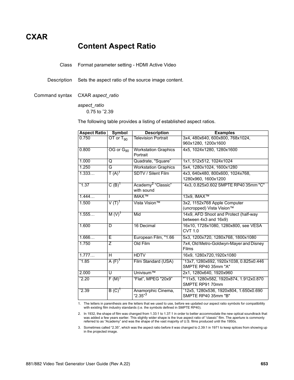 Cxar | Quantum Data 881 User Manual | Page 769 / 1268