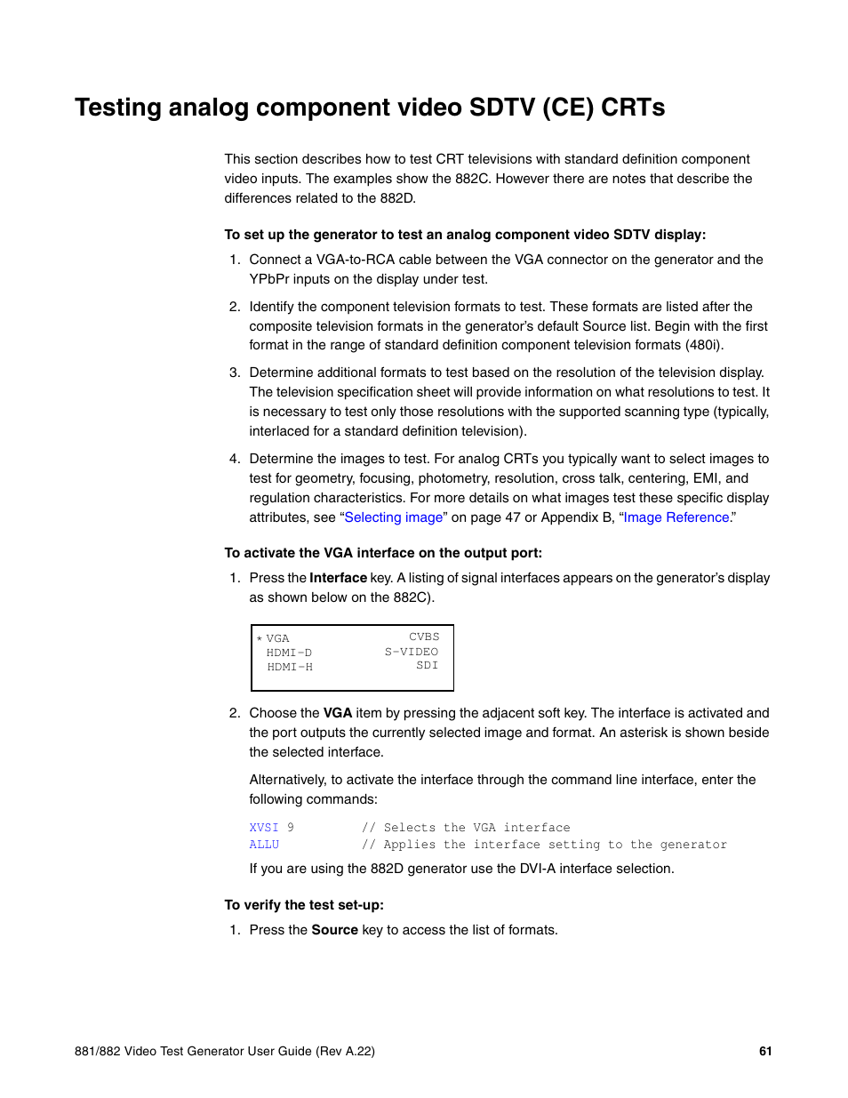 Testing analog component video sdtv (ce) crts | Quantum Data 881 User Manual | Page 79 / 1268