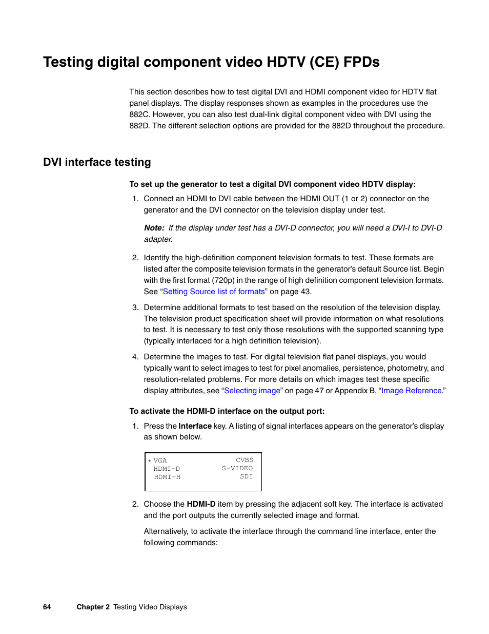 Testing digital component video hdtv (ce) fpds, Dvi interface testing | Quantum Data 881 User Manual | Page 82 / 1268