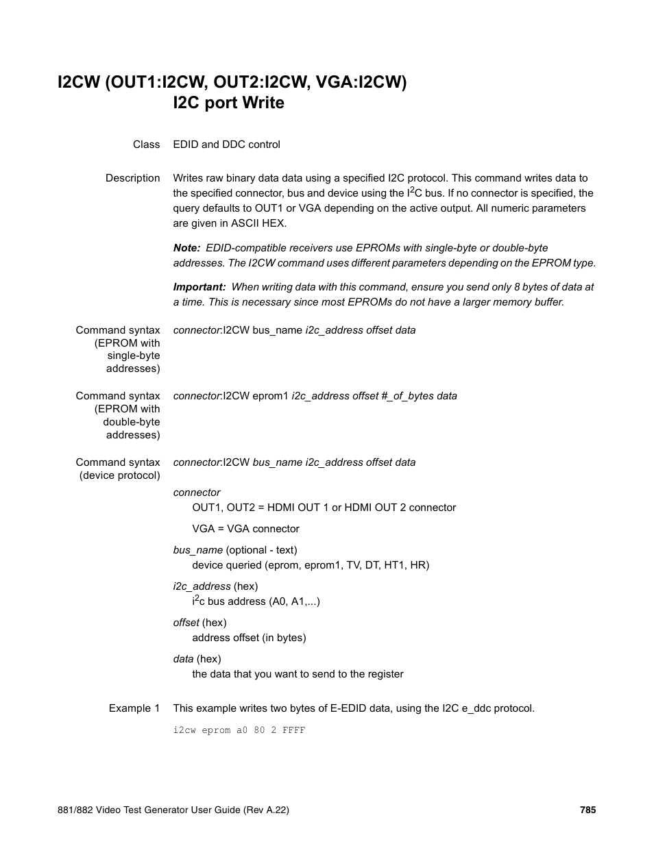 I2cw (out1:i2cw, out2:i2cw, vga:i2cw), 5 %7 c, 5 %7 c $!"5 %7 | Quantum Data 881 User Manual | Page 901 / 1268