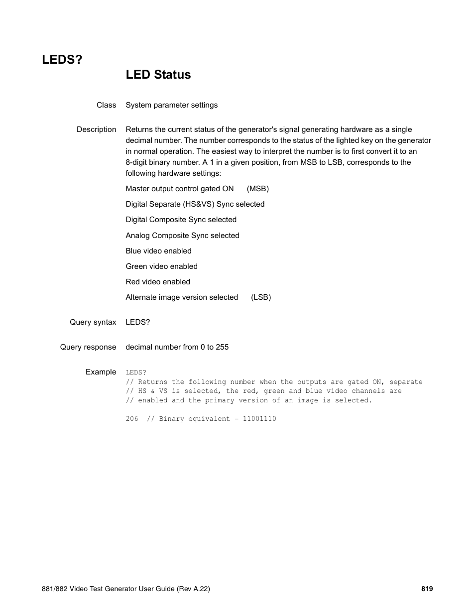 Leds | Quantum Data 881 User Manual | Page 935 / 1268