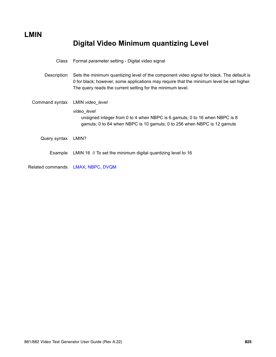 Lmin | Quantum Data 881 User Manual | Page 941 / 1268