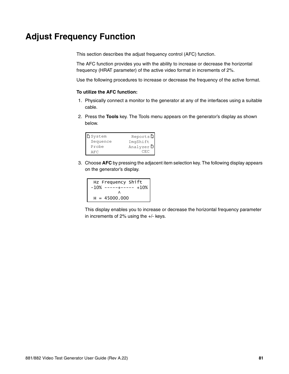 Adjust frequency function | Quantum Data 881 User Manual | Page 99 / 1268