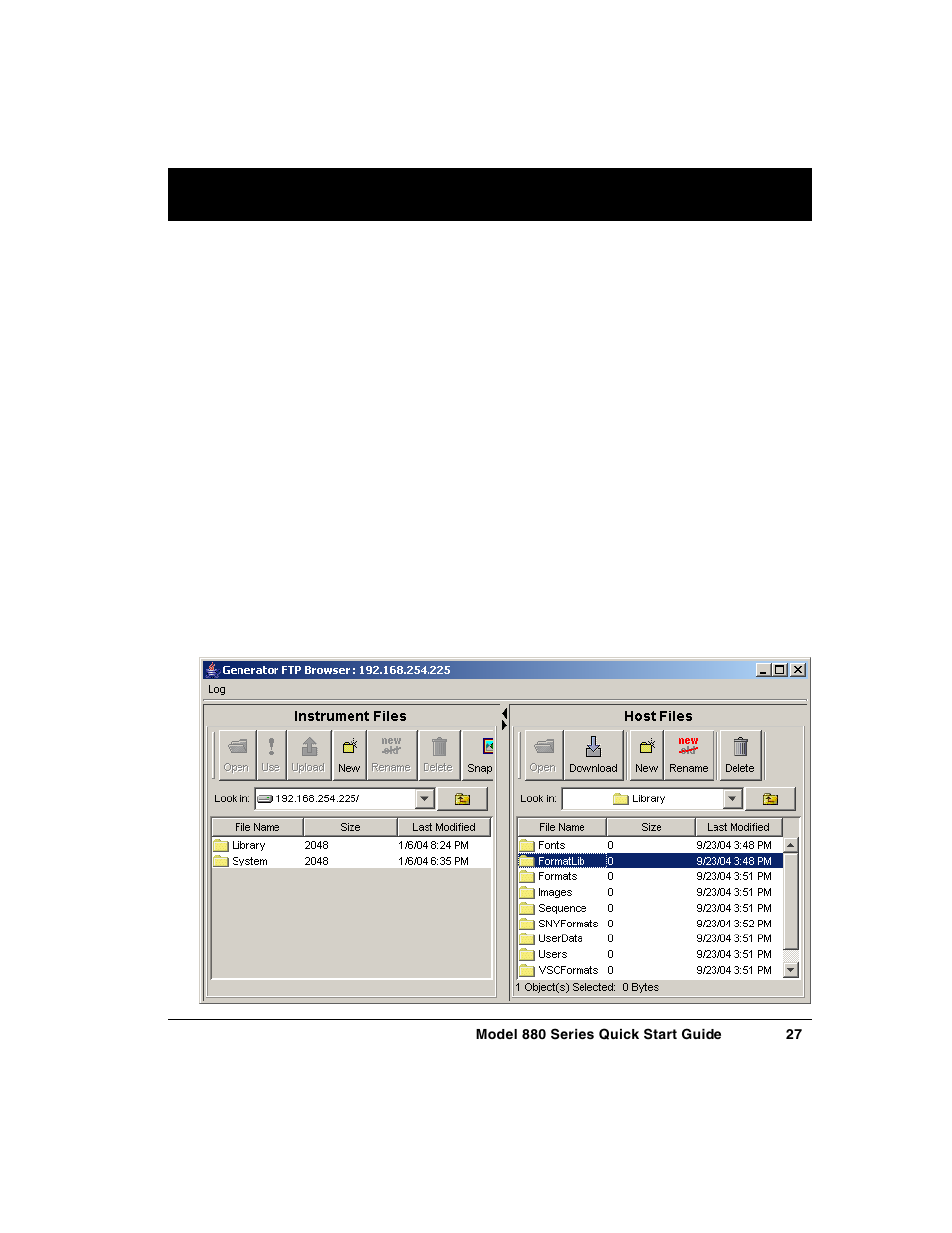 Copying files with the generator ftp browser | Quantum Data 880 User Manual | Page 27 / 29