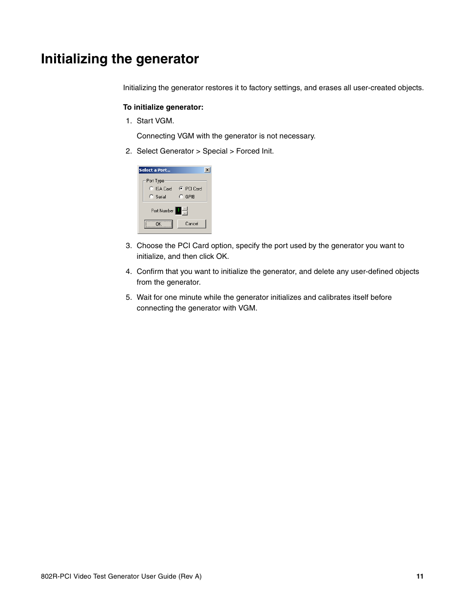 Initializing the generator | Quantum Data 802R-PCI User Manual | Page 15 / 26