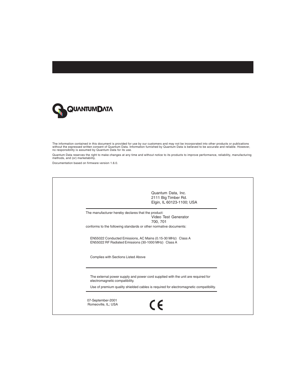 Service and support contacts, Declaration of conformity | Quantum Data 700 Series User Manual | Page 26 / 27