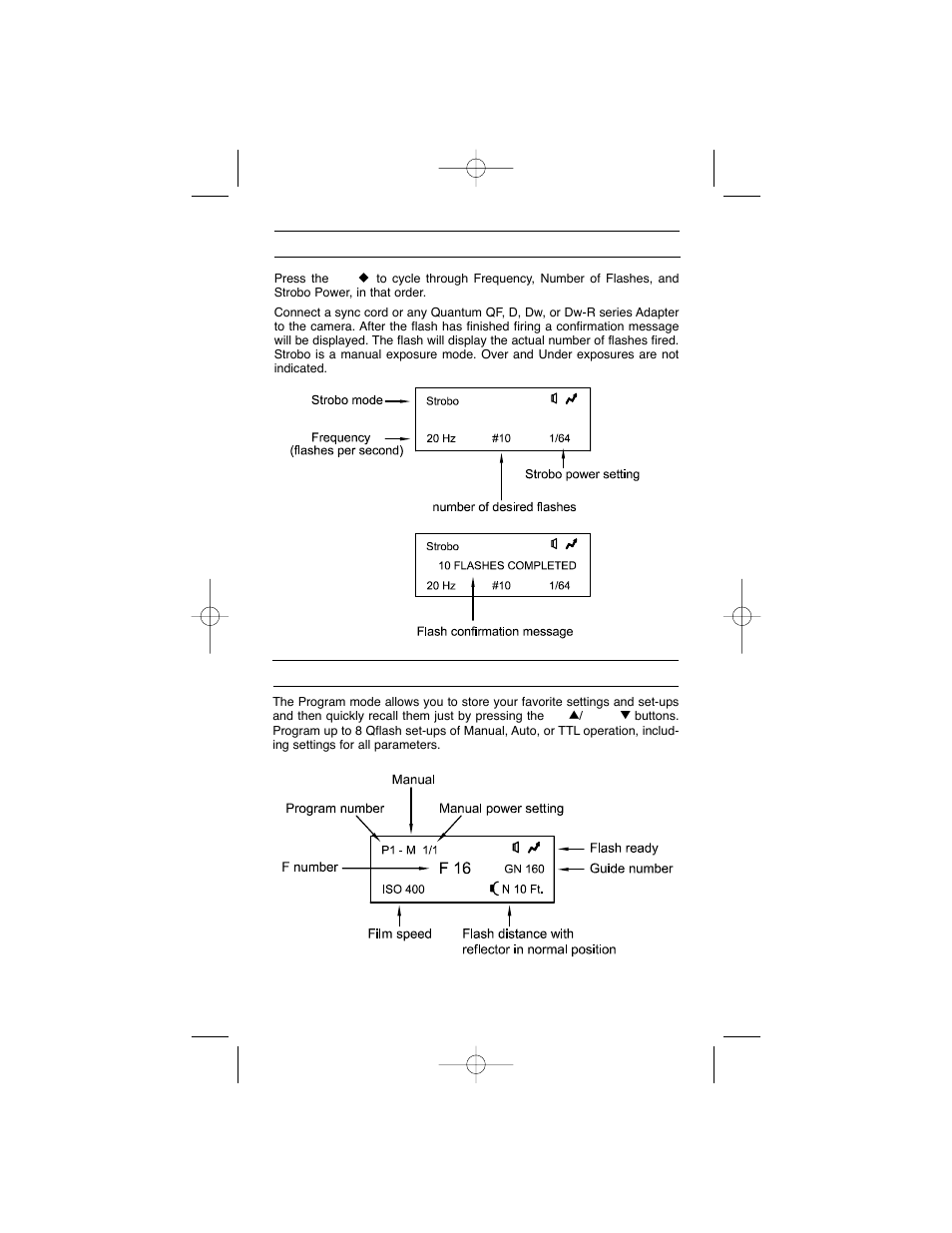 Stroboscopic mode operation, Program mode operation | Quantum Instruments QFX5d-R User Manual | Page 24 / 40