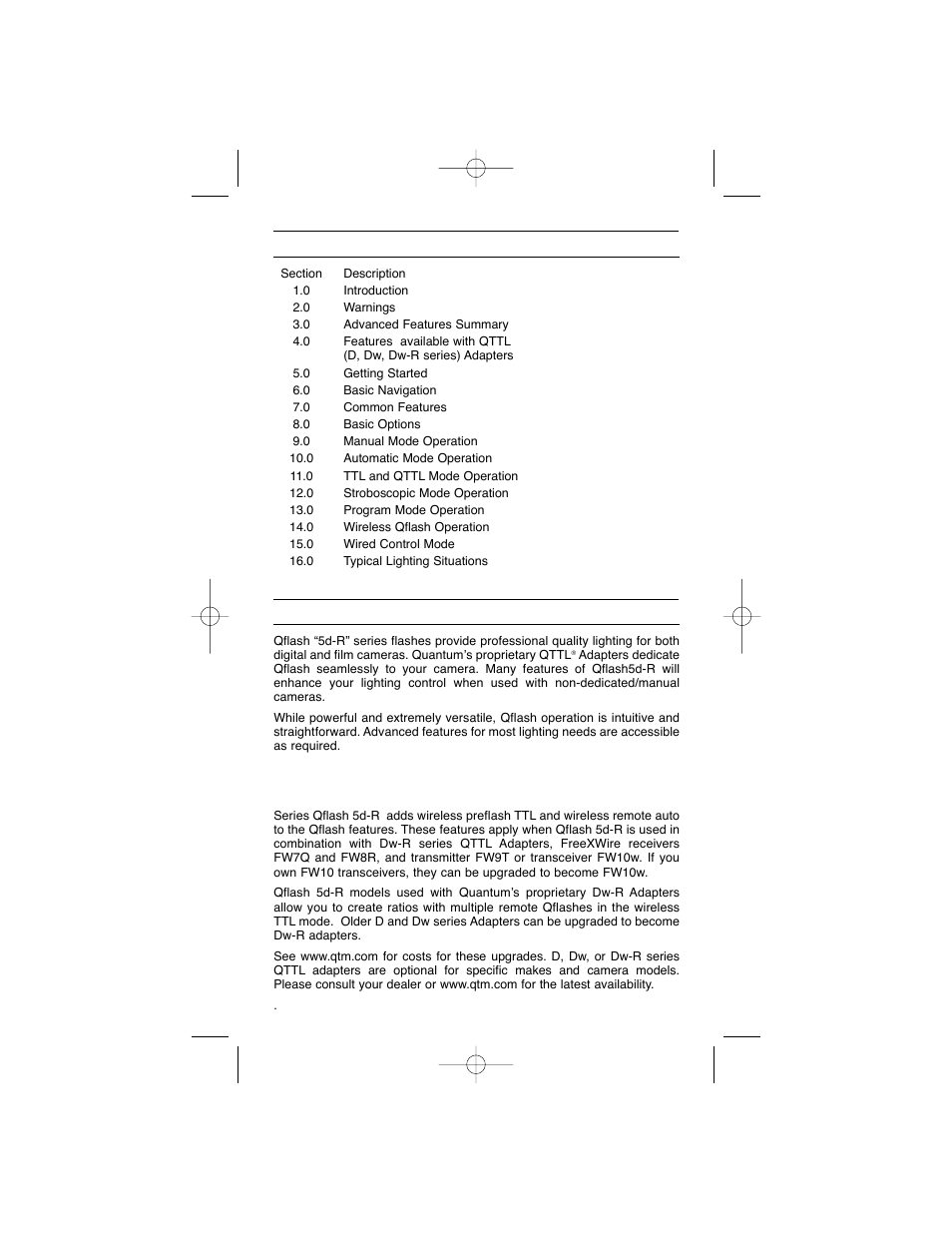 Introduction table of contents | Quantum Instruments QFX5d-R User Manual | Page 5 / 40