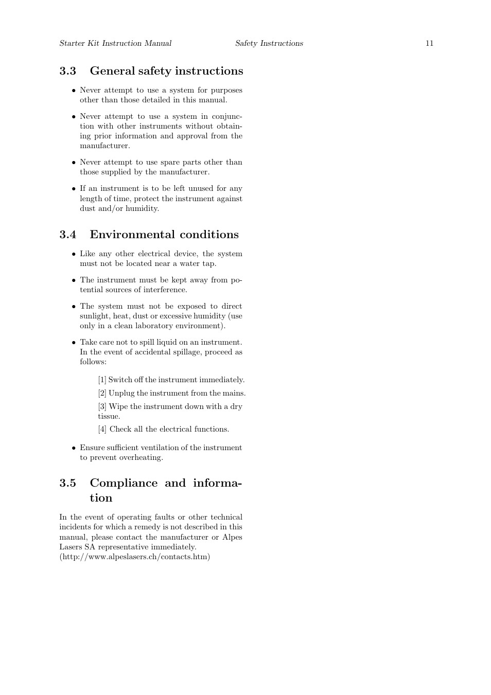 3 general safety instructions, 4 environmental conditions, 5 compliance and informa- tion | Quantum Instruments Cascade Laser Starter Kit User Manual | Page 12 / 60